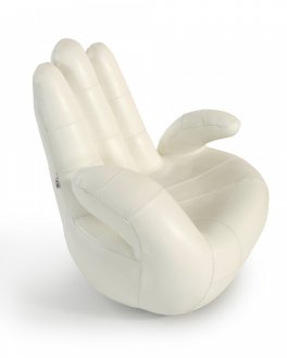 Sosia Hand Accent Swivel Chair in White Full Leather by VIG