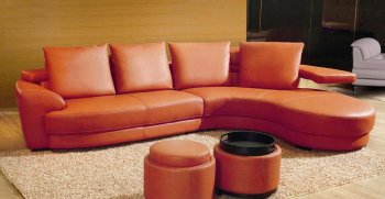 Light Red Leather Modern Sectional Sofa w/2 Ottomans [VGSS-3338]