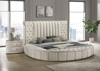 Sonya Upholstered Round Bed 360111 in Ivory Boucle by Coaster [CRB-360111 Sonya]