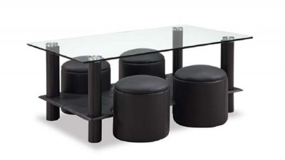 Black Contemporary Coffee Table W/Clear Glass Top