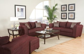 Wine Chenille Contemporary Living Room w/Hardwood Frame [HLS-U262]