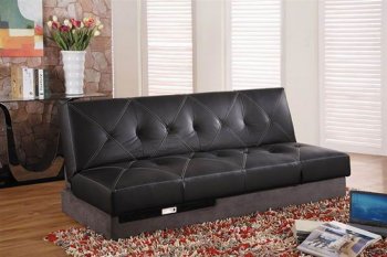 Modern Sleeper Sofa with Tufted Black Leather Upholstery [LSSB-Madrid]