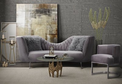 Eva Sofa TOV-L6130 in Grey Velvet by TOV Furniture w/Options