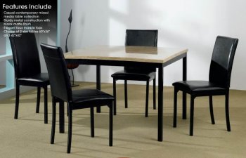 Black Metal Base & Faux Marble Top Modern 5Pc Dining Set [PNDS-D828]