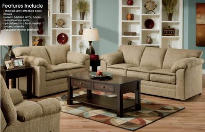 Wheat Chenille Modern Sofa & Loveseat Set w/Optional Chair