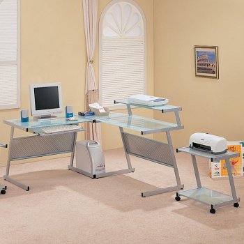 Silver Tone Metal Base Home Office Desk w/Printing Station [CROD-7171]