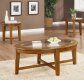 Warm Light Brown Finish Modern 3Pc Coffee Table Set w/Glass Tops