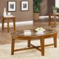 Warm Light Brown Finish Modern 3Pc Coffee Table Set w/Glass Tops