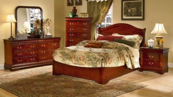 Martini Cherry Finish Classic Low Profile Bed w/Arched Headboard [HEBS-953NSLP]