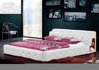 White Leatherette Modern Bed w/Moveable Headrest [SHBS-Diamond-White]