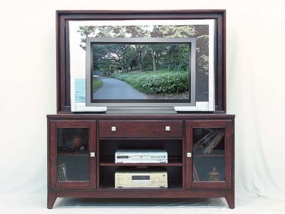 Dark Cherry Color Contemporary Tv Stand With Glass Door Cabinets