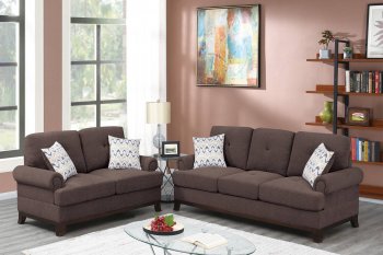 F8838 Sofa & Loveseat Set in Brown Chenille Fabric by Poundex [PXS-F8838]