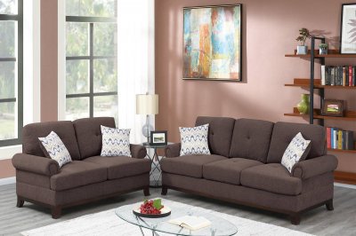 F8838 Sofa & Loveseat Set in Brown Chenille Fabric by Poundex