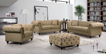 Chesterfield Sofa 662 in Sand Linen Fabric w/Optional Items [MRS-662Sand Chesterfield]