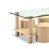 Beige Modern Coffee Table W/Clear Glass Top & Stools