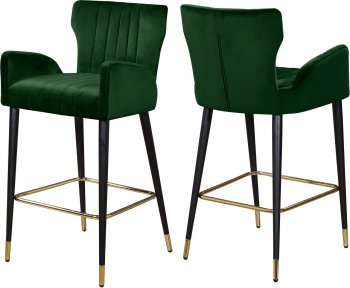 Luxe Counter Stool 792 Set of 2 Green Velvet Fabric by Meridian [MRDC-792 Luxe Green]