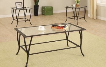 Dark Metal Frame Contemporary 3PC Coffee Table Set w/Glass Tops [PXCT-F3118]