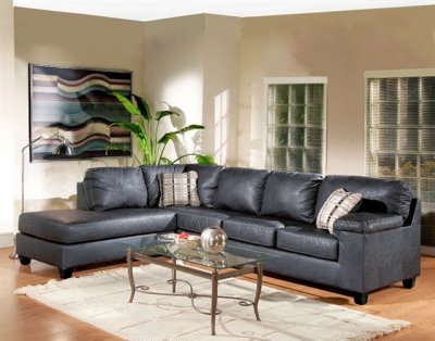 Black Leatherette Modern Sectional Sofa w/Black Wood Legs