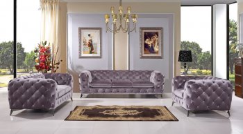 Delilah Sofa Set 3Pc in Light Grey Velour Fabric by VIG [VGS-Delilah 1546 Grey]