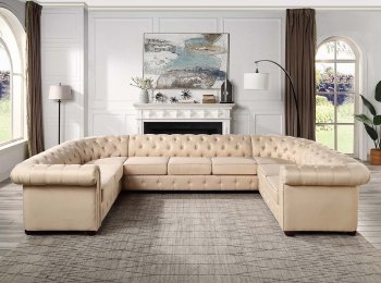 Jaqueline Sectional Sofa LV01460 in Beige Linen Fabric by Acme [AMSS-LV01460 Jaqueline]