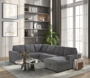 U2260 Sectional Sofa Bed in Gray Corduroy by Global [GFSS-U2660]