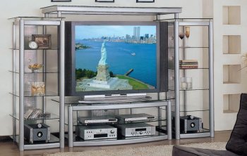 Silver Stainless Steel Modern Entertainment Unit w/Glass Shelves [ABCTV-2027]