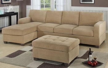 Khaki Waffle Suede Contemporary Sectional Sofa w/Ottoman [PXSS-F7130-Khaki]