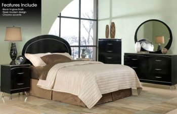 Black Hi-Gloss Finish Transitional Bedroom w/Optional Items [PNBS-B576]