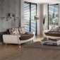 Brown Fabric & White Vinyl Modern Sofa & Loveseat Set w/Options