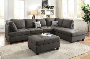 F6988 Sectional Sofa in Ash Black Fabric by Boss [PXSS-F6988]