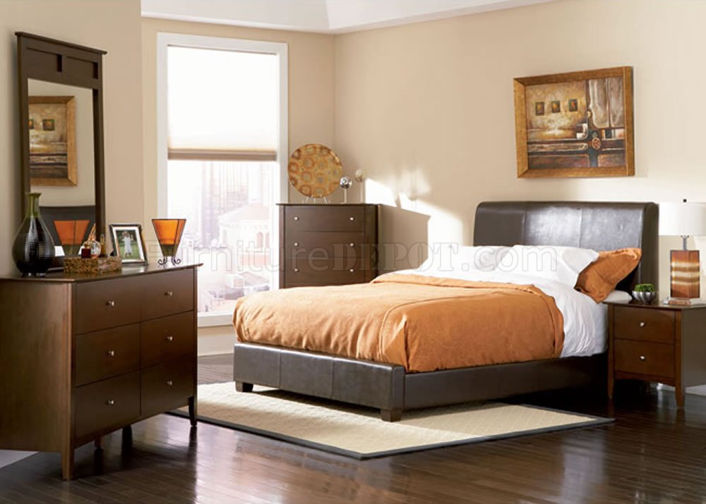 Chocolate Brown Contemporary Bedroom with Bycast Leather Bed - Click Image to Close