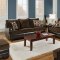 Brown Fabric Sofa & Loveseat Set w/Dark Bonded Leather Base