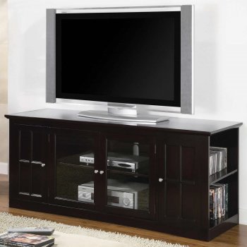 Espresso Finish Modern TV Stand w/Shelves & Two Glass Doors [CRTV-700656]