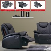 Black Leather Living Room with Recliner Seats