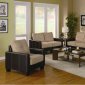 Khaki Microfiber 3Pc Living Room Set w/Dark Brown Vinyl Base