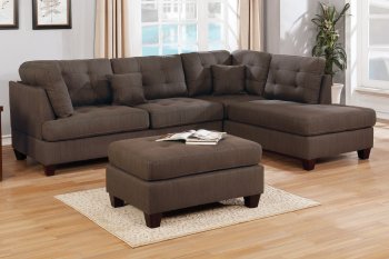 F6582 Sectional Sofa w/Ottoman in Black Coffee Fabric by Poundex [PXSS-F6582 Black Coffee]