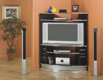 Black Modern Corner Entertainment Center w/Chrome Accents [HLTV-H980]