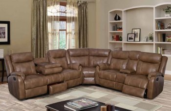 U7303C Motion Sectional Sofa in Walnut Leather Gel by Global [GFSS-U7303C-WALNUT]