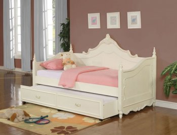 White Finish Traditional Daybed w/Trundle [CRBS-400201D]