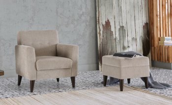 Theo Accent Chair & Ottoman in Cream Fabric by Bellona [IKAC-Theo Cream]