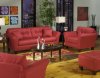 Red Tufted Fabric Modern Sofa & Loveseat Set w/Wood Legs