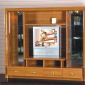 Cherry Finish Modern Wall Unit With Display Cabinets