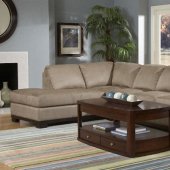 Peat Microfiber Contemporary Sectional Sofa w/Merlot Wooden Base