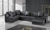 Black Leather Modern Sectional Sofa w/Adjustable Headrest