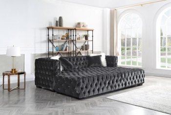 MS1826 Sofa & Ottoman Set in Black Velvet by VImports [VIS-MS1826 Black]