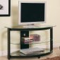 Clear Glass Top & Black Metal Base Modern TV Stand w/Shelves