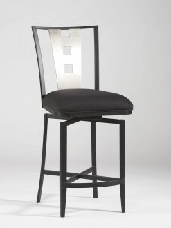 Black Modern Set of 2 Swivel Barstools w/Nickel Plated Back