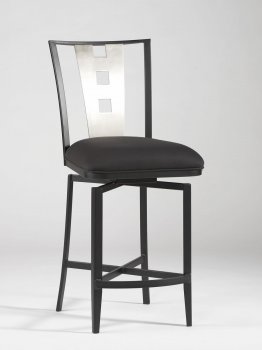 Black Modern Set of 2 Swivel Barstools w/Nickel Plated Back [CYBA-Alexis-BS]