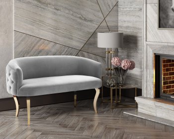 Adina Loveseat TOV-S116 in Grey Velvet Fabric by TOV Furniture [TVLS-TOV-S116-Adina Grey Gold]