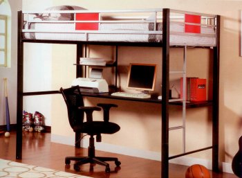 Black Metal Base Modern Loft Bed w/Desk & Study Chair [MAKB-4073]